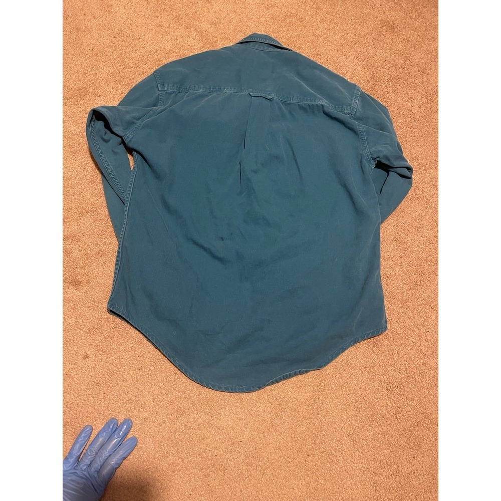 Vintage Eddie Bauer Chamois Work Shirt Mens Medium Green Long Sleeve Heavy 90s - Picture 2 of 9